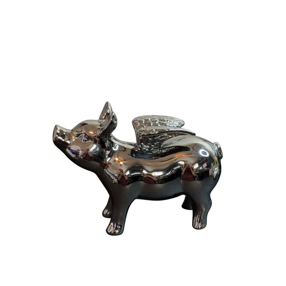 When Pigs Fly Metal Figure Statue Flying Pig Chrome Finish 11.5"x5"x4" - Picture 4 of 12